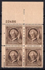 United States 863 MNH Plate Block Samuel Clemens ZAYIX STAMPS 0725S1433