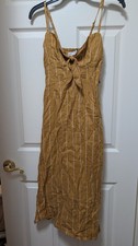 NWT Faithfull the Brand Fiscardo Linen Midi Dress Yellow Stripe Mustard Size 4