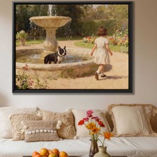 Oil Painting Boston Terrier Canvas Print Dog Lover Art Floral Still Life Decor