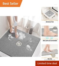 Family-Friendly 24x24 Non-Slip Shower Mat - Soft PVC, Phthalate-Free in Grey