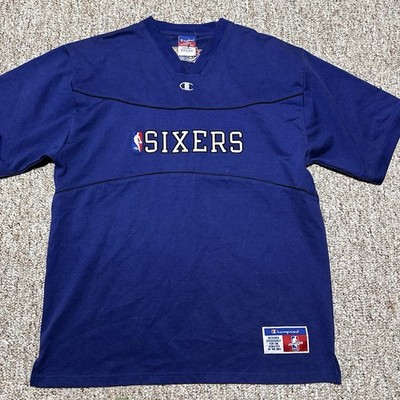 Vintage Philadelphia 76ers Champion Shooting Shirt Men s M Blue NBA Warm Up Y2K