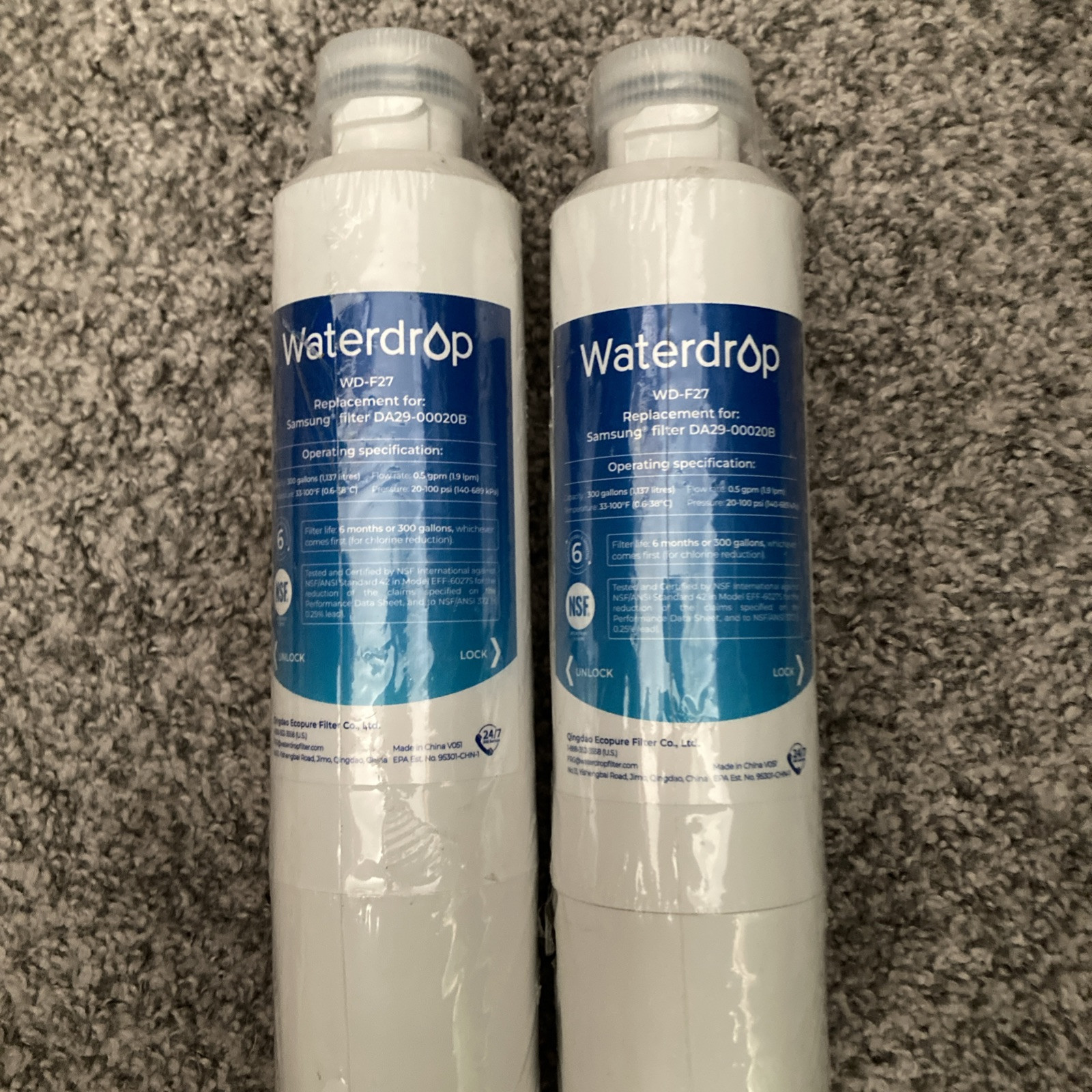 LOT of 2 WD-F27 Waterdrop Advanced Replacment for Samsung Water Filter