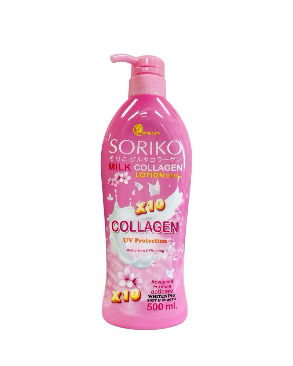 soriko glutathione lotion Healthy Bright SPF50 PA++++  SPF 50 PA++++  Helps keep skin feeling moisturized  With Glutathione, Niacinamide (Vitamin B3), Astaxanthin & Hyaluronic Complex  Soriko Glutathione Body Lotion with