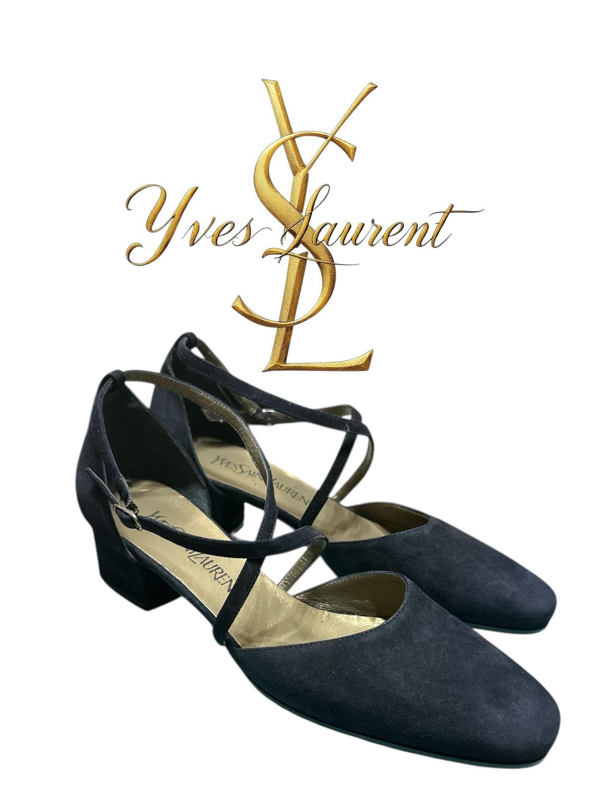 Scarpe donna Yves Saint Laurent YSL blu navy 7 1 2 M nuove senza etichette