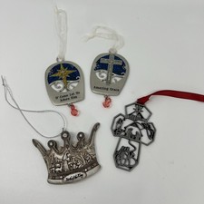 Lot of 4 Christmas Religious Nativity Creche Themed Ornaments Crosses Hymns