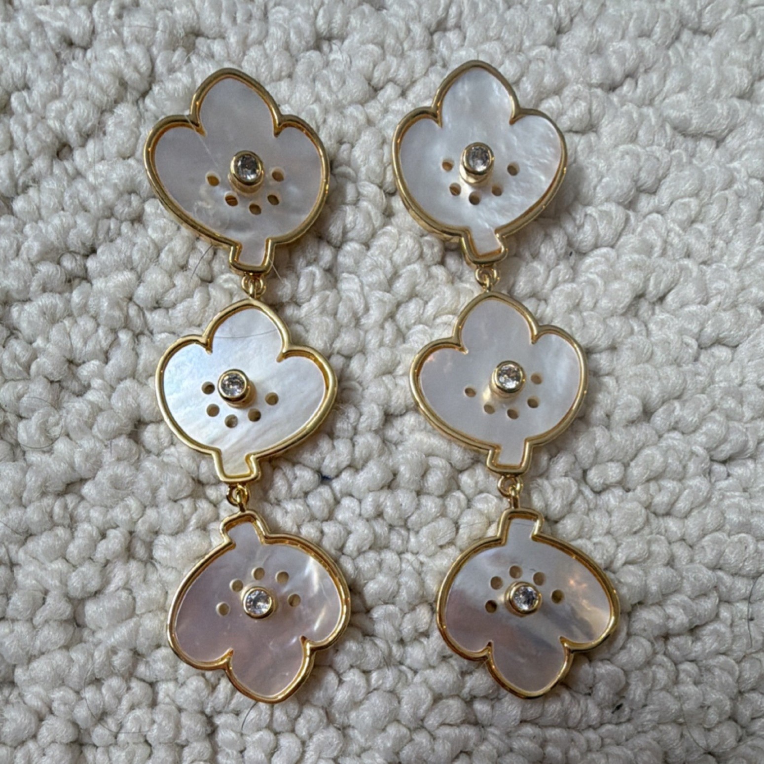 Asha earrings Gold and white topaz Mother of Pearl Flower earrings