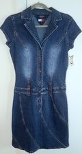 VTG 2003 NWT Tommy Hilfiger Jeans Womens Stretch Denim Dress Cap Sleeve SMALL