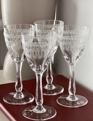 4 Stück Jugendstil Weingläser von Saint Louis - Baccarat um 1910-1930, graviert - Bild 1 von 4