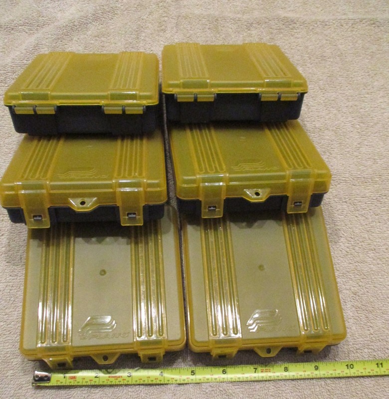 Plano 9mm cartridge storage boxes, 100-rounds, total of 6 boxes