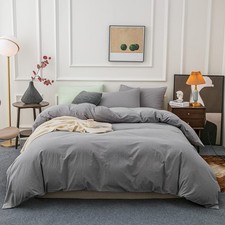 Washed Cotton Duvet Cover King Ultra Soft 100 Cotton Solid Color Light Grey