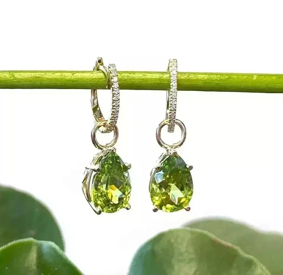 3 Ct Pear Cut Lab Created Peridot Women's Dangle Earrings 14K White Gold Plated - Image 2 of 4