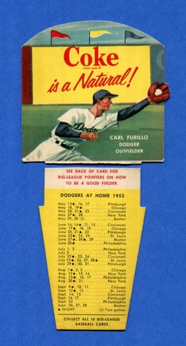 1952 Coca-Cola Playing Tips CARL FURILLO Brooklyn Dodgers "poor" READ! SCARCE!