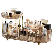 Makeup Organizer Countertop with 2 Rotating Perfume Trays, 5-Compartment Vanity