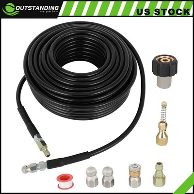 #ad 1 4quot;M NPT Drain Cleaning Hose Sewer Jetter Nozzles Kit For Pressure Washer 100FT $45.69