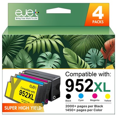 ejet 952XL Ink Cartridges 4-Pack for HP Officejet Pro 8710, 7740, 8720 - Blac...