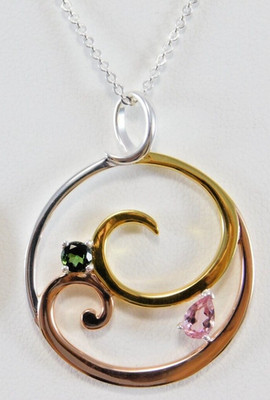 Set Heide Turmalin Halskette rosa grün 18K Gold über Sterling 18'' Neu mit Etikett 8,9 g