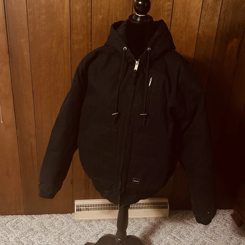 Walls Workwear Men’s Size Large Duck Canvas Jacket Hooded Insulated Black Ribbed