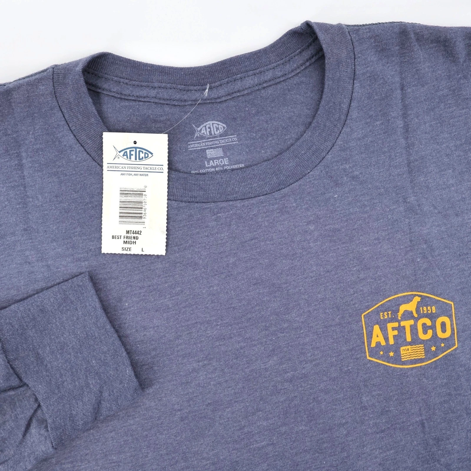 NEW AFTCO Best Friend Dog Long Sleeve Cotton Blend T-Shirt Navy Blue Mens L