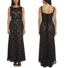 Nightway Illusion Sequined Lace Ball Gown Prom Sleeveless Black Nude Womens Sz 4