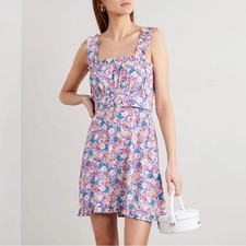 Faithfull the Brand NWT Mid Summer Mini Dress in Purple Floral Print Size Large