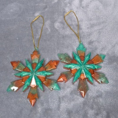 Handmade Resin Snowflake Ornaments Green Copper With Gold Hanging Loop