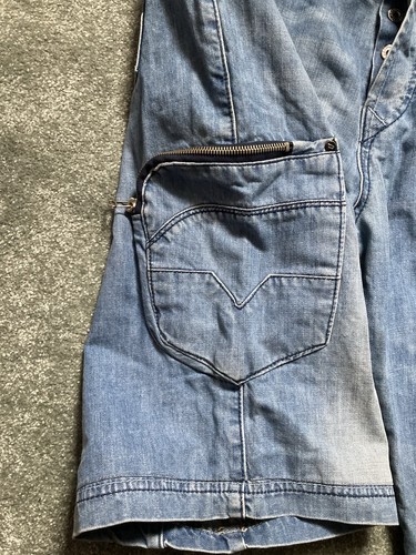 Diesel Mens W36” L13” Light Blue Wash Thin Denim Shorts with Logos - Picture 7 of 14