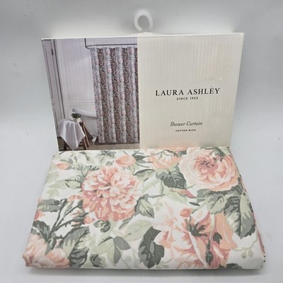 Laura Ashley Floral Fabric Shower Curtain Orange Peach Green White