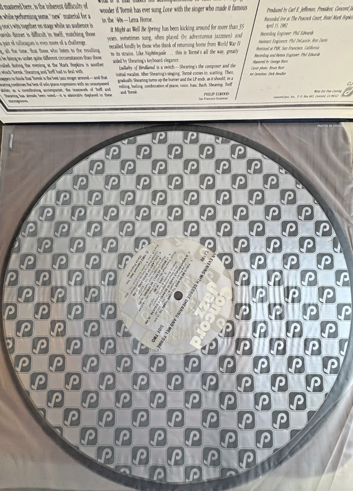 An Evening w/ George Shearing & Mel Tormé Concord Jazz CJ-190 1982 Canada SIGNED Foto 4 de 4