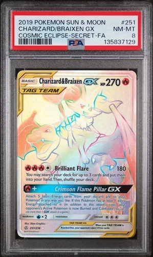 Charizard & Braixen Gx 251/236 Secret Cosmic Eclipse Pokemon PSA 8