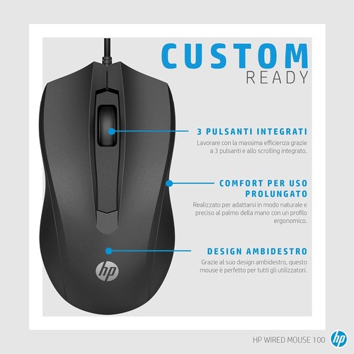 HP 100 Black Wired USB Mouse. Compatible with Windows PC, Notebook, Laptop, Mac - Picture 7 of 9