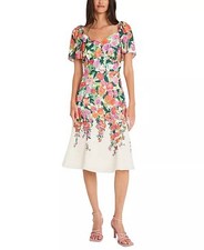 Maggy London Floral Sweetheart Neck Dress NWT Size 12 Ivory/ Mango/ Pink