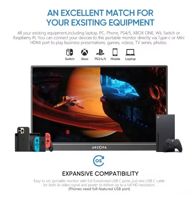 ARZOPA Portable 17.3" FHD Monitor Second Screen IPS 1920*1080 Type-C Display UK - Image 4 of 4