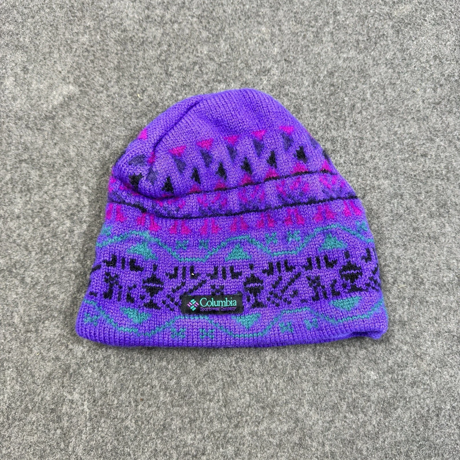Vintage Columbia Made In Canada Knit Beanie Purple 90s