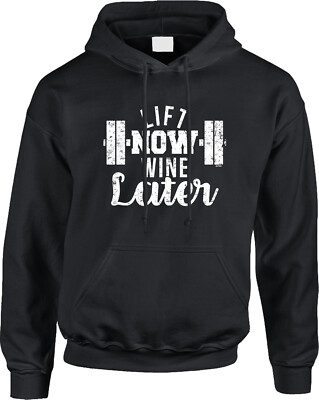 Lift Now Wine Later Workout Fitness Funny Drinking Joke Gym Saying Mens Hoodie