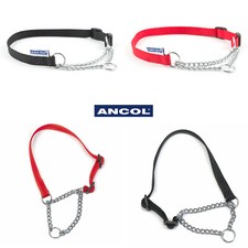 Dog Collar Check Chain Ancol Half Nylon Puppy Training Black or Red Chok