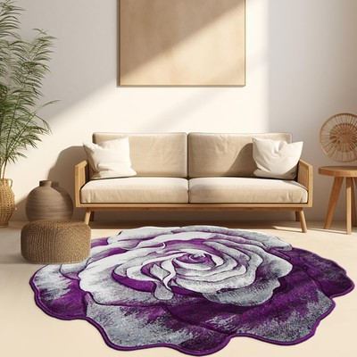 Rose Rug 5ft Round Area Rugs Cute Plush Flower Shaped Rug Circle Girly for Be...