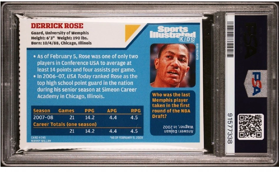 Derrick Rose ROOKIE BULLS STAR MEMPHIS 2008 Sports Illustrated for Kids SI PSA 6 - Image 2 of 4