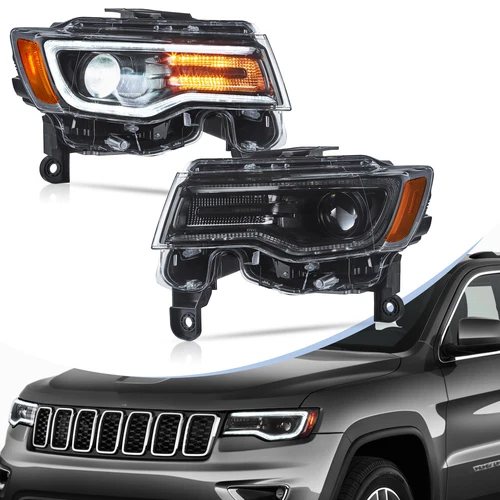 VLAND Full LED Headlights Fit 2014-22 Jeep Grand Cherokee Blue DRL Start-up Set - Picture 1 of 9