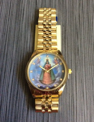 Miykon Men's Reloj Con Imagen Virgen Ciridad Del Cobre ''Cuba'' Gold Linked Band!
