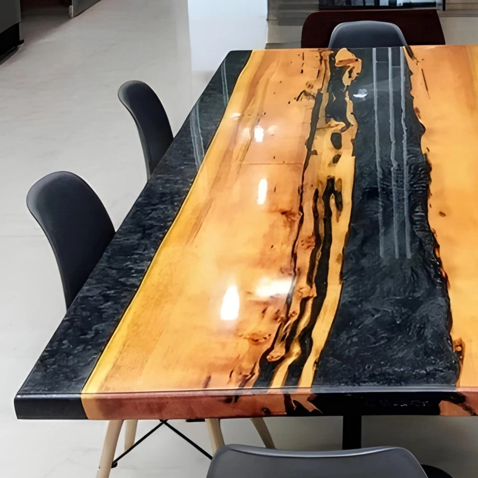 Glaiter Gray River Epoxy Table Top | Walnut Wood | Handmade Customizable Table - Image 3 of 4