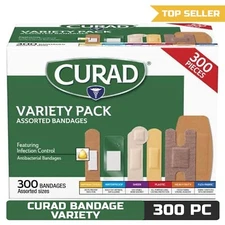 Curad Assorted Bandages Variety Pack, 300 Pieces
