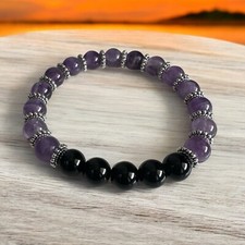 ALCHIMIA- Bracciale pietre vere naturali ametista e ossidiana nera mm.8