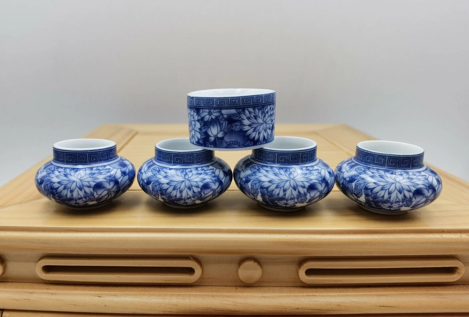 1set 5pcs Asian Bamboo Bird Cage blue and white porcelain ceramics cups青花瓷.鸟食杯70