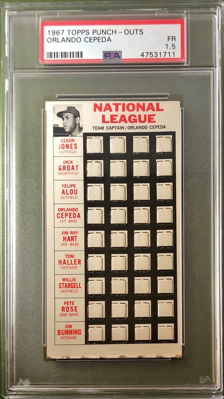 Orlando Cepeda Baseball Cards 1967 Topps Punch Outs trading card — raw and PSA graded price guide