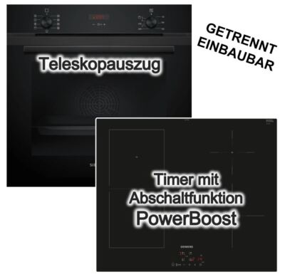 Herdset SIEMENS Backofen Teleskopauszug + Induktionskochfeld Booster autark 60cm