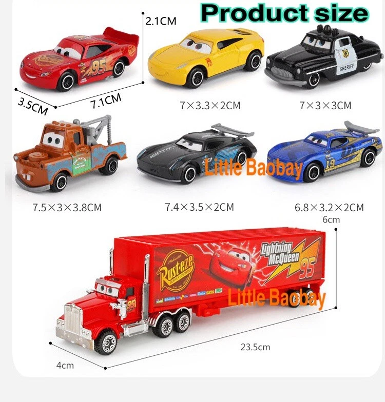 7 Pcs Disney Cars 3 Lightning McQueen Racer Car & Mack Truck Kids