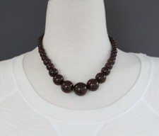 Dark Brown graduated round bead beaded necklace earrings set 17" - 19.5" long