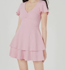 New $269 B. Darlin Juniors' Women's Pink Ruched Tiiered Fit & Flare Dress Size 5