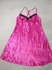 Secret Treasures Babydoll Chemise S Pink Black Dots Straps Adjust Satiny NWOT