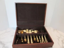 1847 Rogers Bros Abbey Rose Flatware Gold Electroplate 54 Pieces With Box